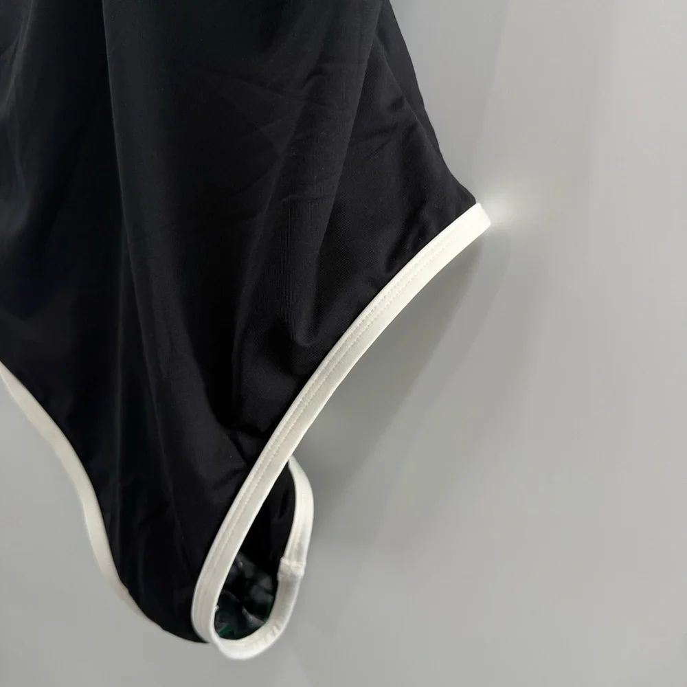 NWT Coco Reef V-Neck Notch Black With White Trim Minimalist Swimsuit Size 36DD - Picture 3 of 12